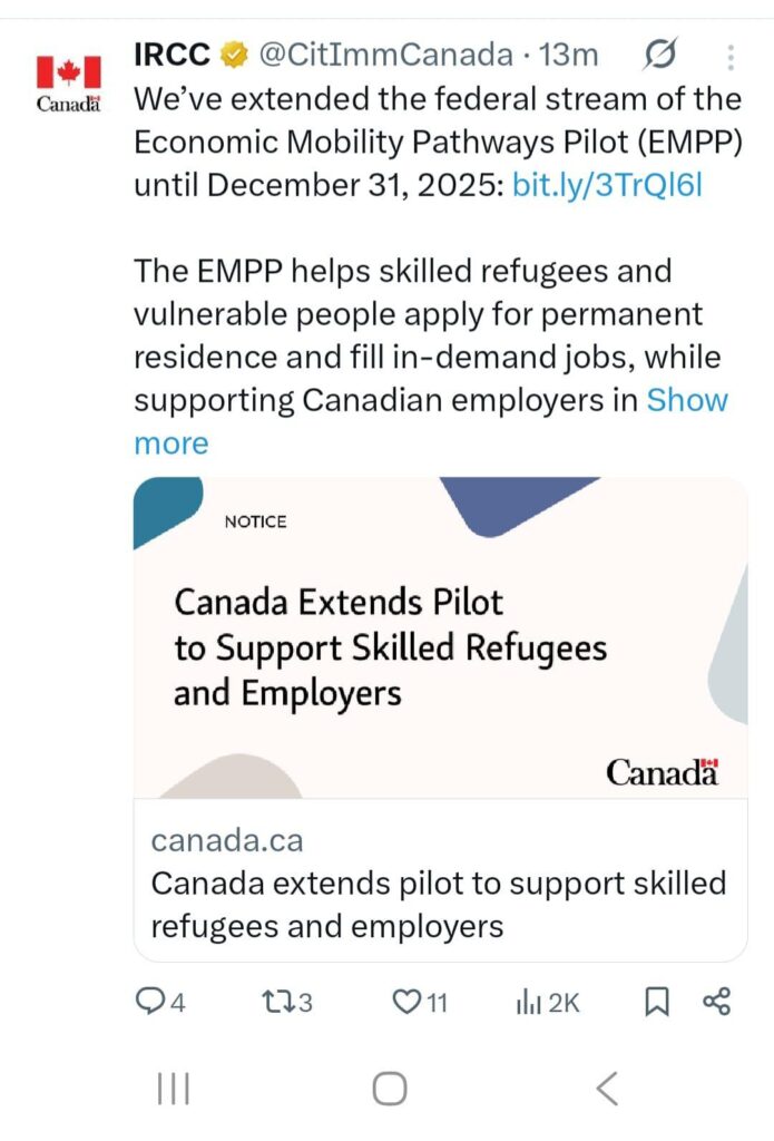 Canada has extended the EMPP federal stream until December 31, 2025