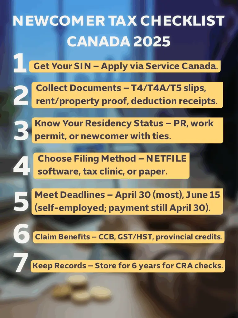 NewComer Tax Checklist Canada 2025